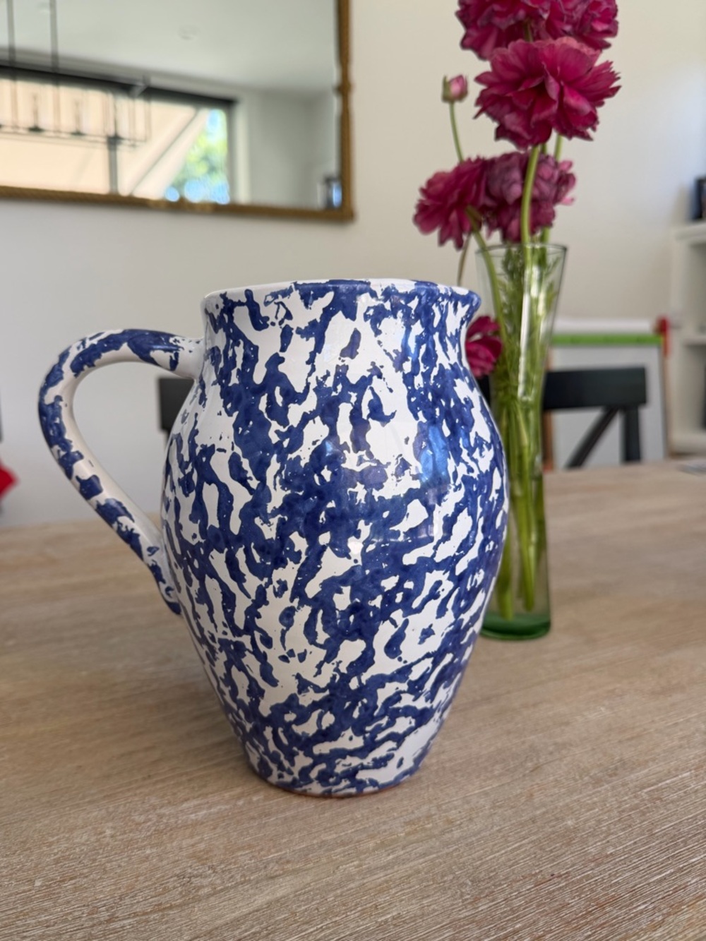 🌱 Vintage Pier 1 Imports Blue And White Pitcher Country Cottage Ceramic Jug